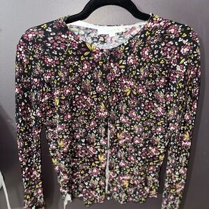 LOFT Black Floral Knit Cardigan